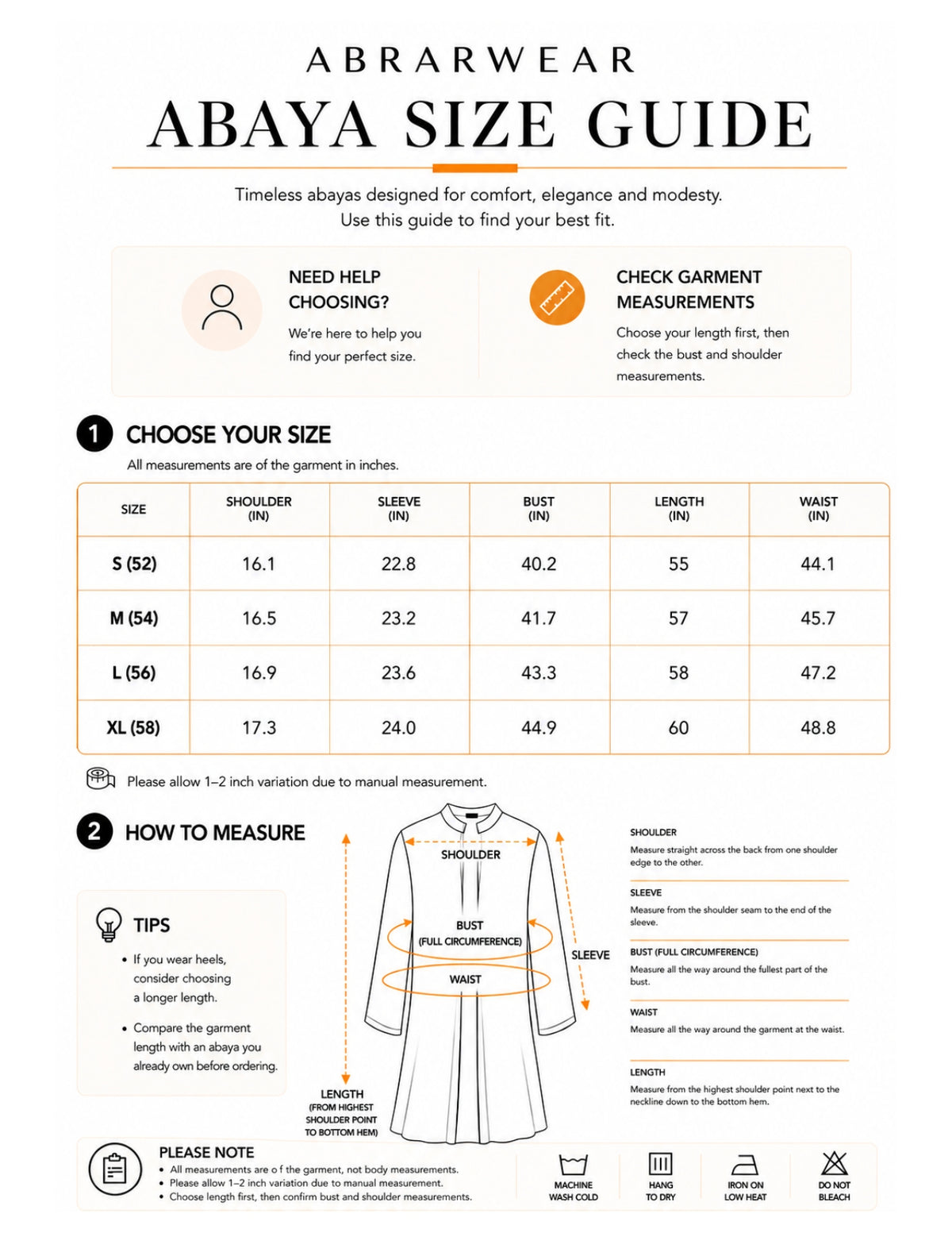 Nida Bow-Embroidered Closed Abaya size guide
