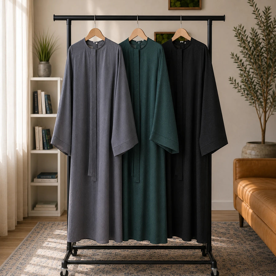 Wide-Sleeve Belted Open Abaya