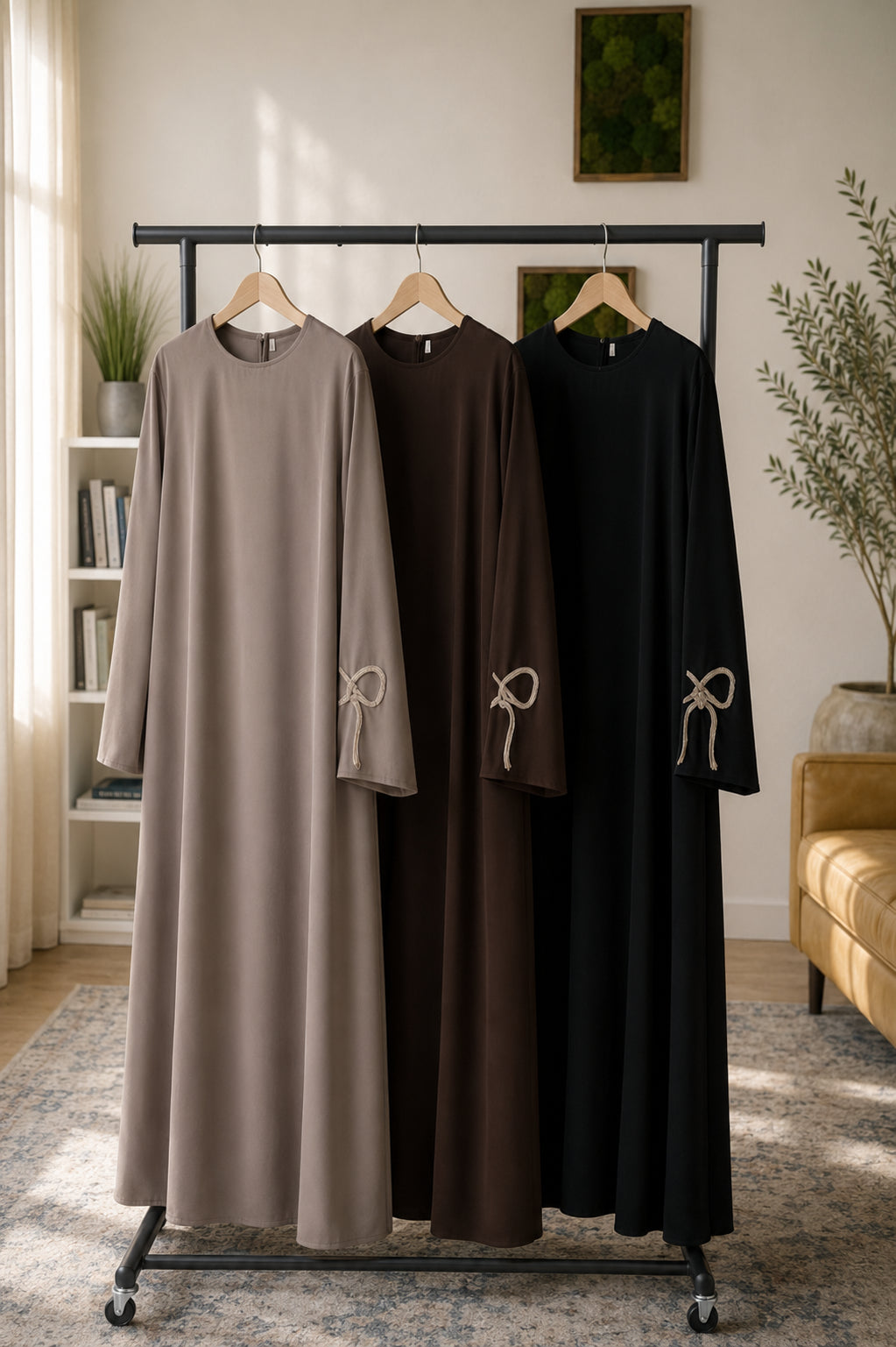 Silver Bow Split-Sleeve Closed Abaya